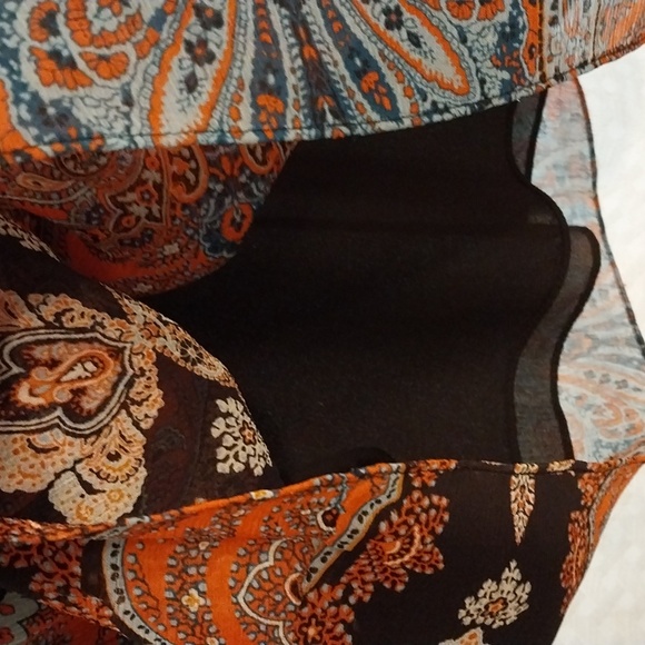 International Concepts Dress 3/4 slit sleeves black orange blue size M - Picture 5 of 8